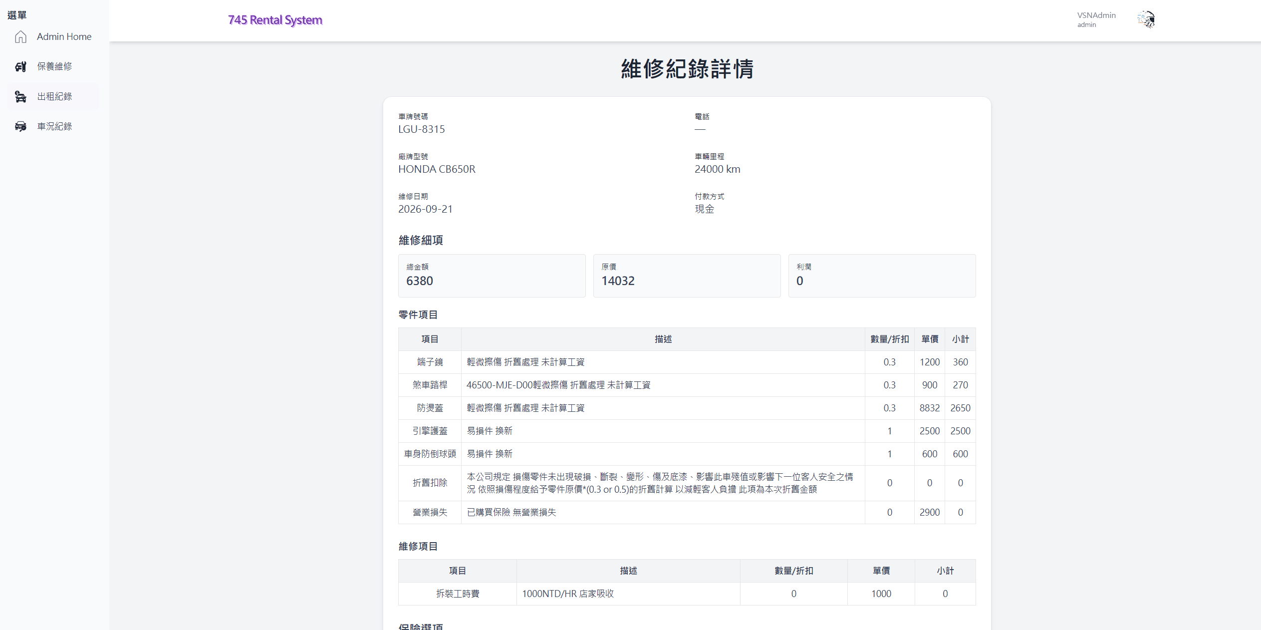 Repair Record Description